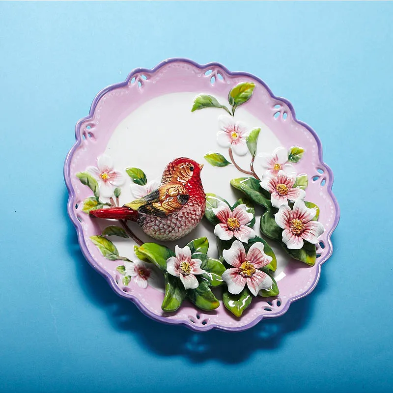Винтажный расписанный вручную Керамический Настенный тарелка коллекционные декоративные фарфоровые тарелки для стены Висячие птицы утка цветок украшения Искусство