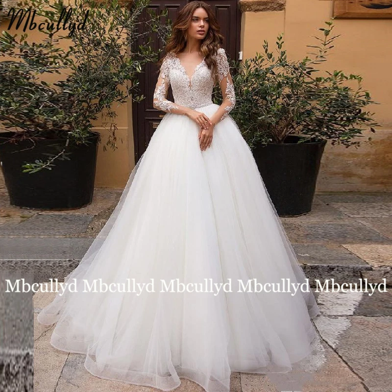 Mbcullyd 2023 V Neck Wedding Dresses Floor Length Applique Sheer Back ...