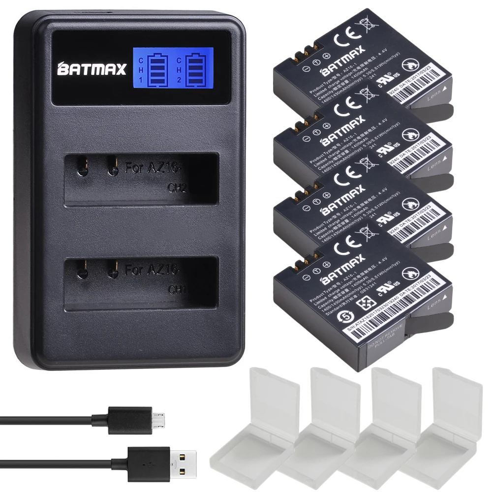 4 шт. 1400 мАч 3 85 V батарея AZ16 1 + ЖК дисплей USB двойной зарядное устройство для