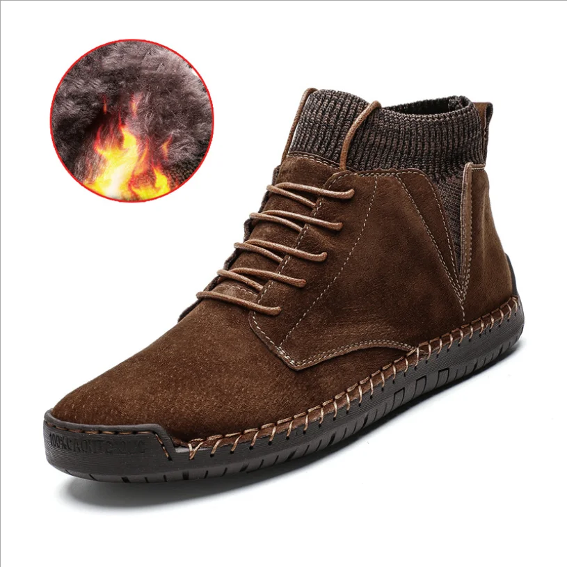 Brown-winter AQ02/ г. Зимние мужские ботинки Нескользящая износостойкая уличная рабочая обувь большого размера, бархатные Мужские Ботинки martin в стиле ретро - Цвет: Brown-winter