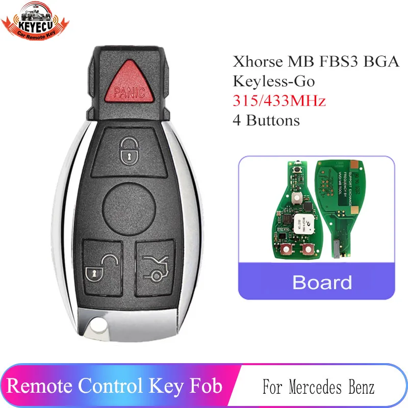 KEYECU Xhorse MB FBS3 BGA умный дистанционный ключ без ключа-Go 4 кнопки 315 МГц/433 МГц для
