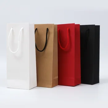 

400pcs Plain Wine Packing Paper Bags with Handles for Wine Solid Red Black Brown Color Gift Bottle Carrier Present Wrap Packagin