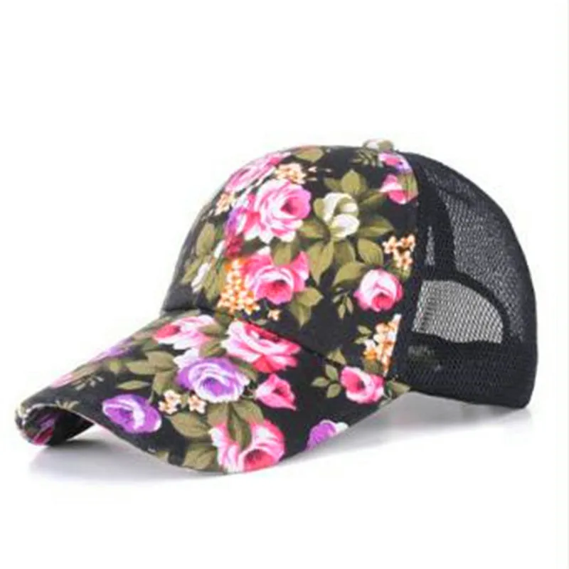 Новые цветочные бейсболки женские летние Snapback Вышивка изогнутые дышащие сетчатые солнечные шляпы Летняя мода