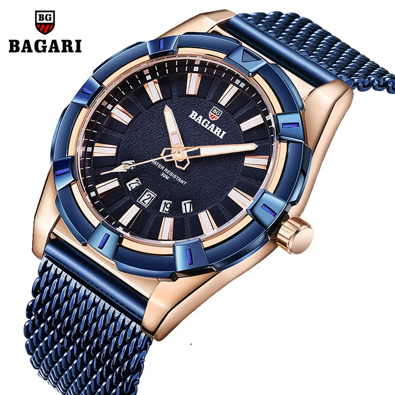 

Bagari Table Hot Selling Steel Belt Brand Table Men Night Light Waterproof Quartz Watch