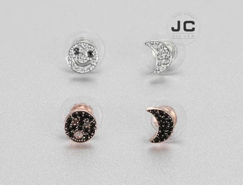 

New Fashion Charms Silver 925 Original Copy Jewelry,SWAN GLOWING Smiley Earrings Moon Shape Pierced Earrings For Women With Logo