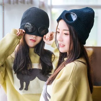 

2020 New Cycling Cap Hat Women Man Wool Knitted Goggles Beanie Leisure Thermal Warm Autumn Winter Hat Sports Cap