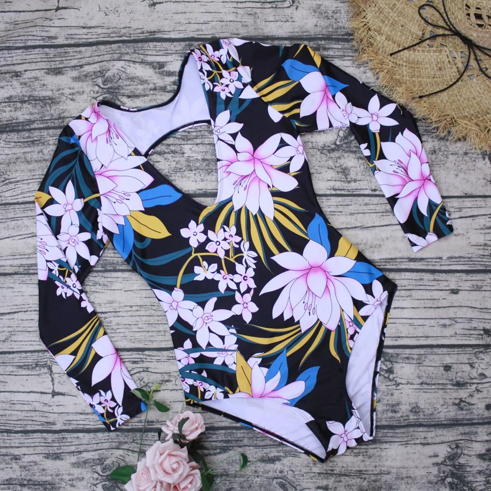 Новинка 2020 купальный костюм Rashguard с длинным рукавом Цельный купальник принтом