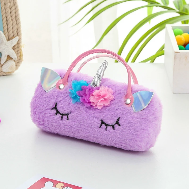 Fluffy Faux Fur Unicorn Eyeglass Hard Shell with Handle