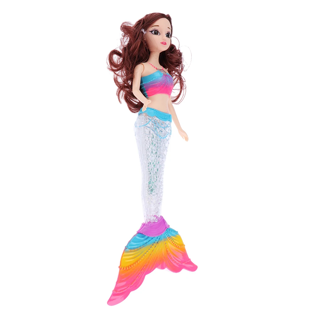 Beautiful Mermaid Princess Doll With Glimmer LED Rainbow Light Tail And Curly Hair Wig Girls Model Toy For