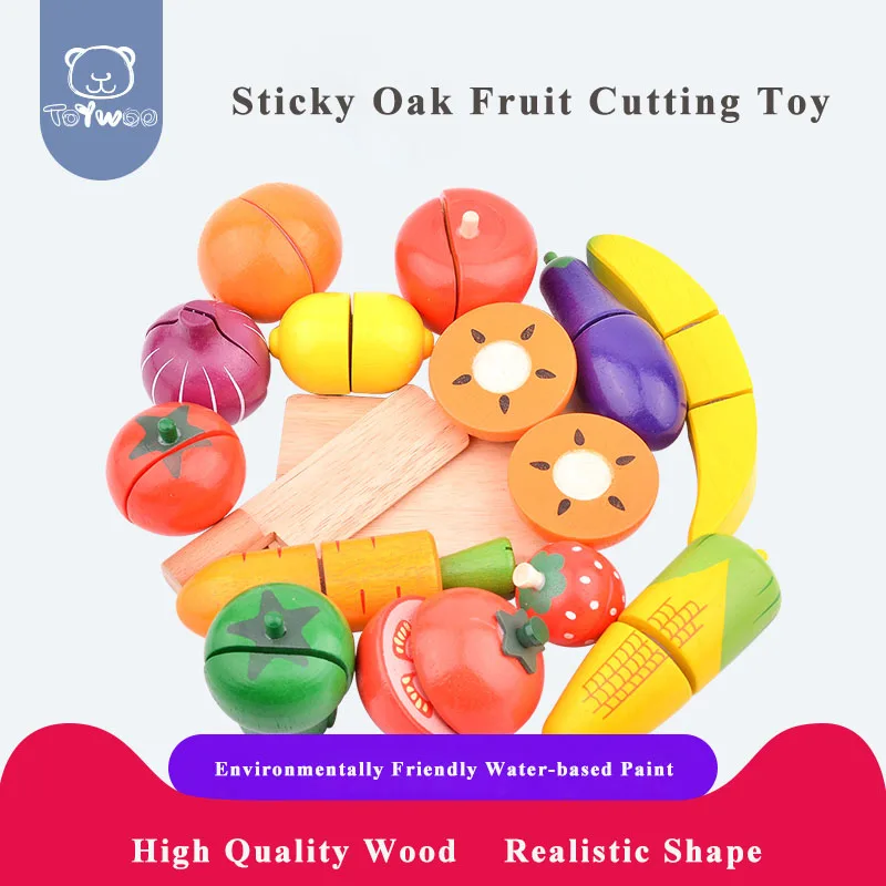 

Toy Woo Wooden Cutting Cooking Food Toy Set Magnetic Wood Vegetable Fruit Toy Pretend to Play Kitchen Kit Toy Gift