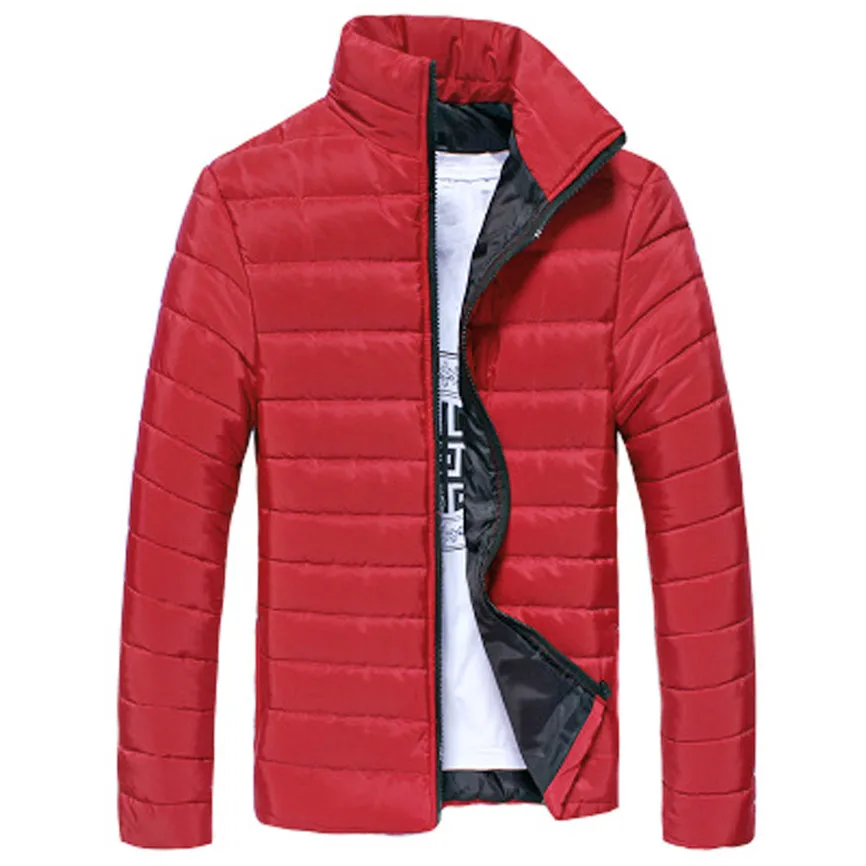 Куртка мужская верхняя одежда с длинным рукавом, сохраняющая тепло, одноцветная, стоячий воротник, тонкое зимнее пальто на молнии, мужские куртки и пальто размера плюс L4-L5 A3 - Цвет: Red