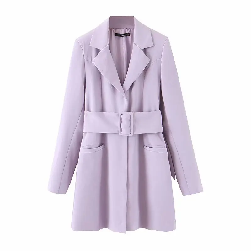 L190 purple 9162 BazaleasB asic длинное пальто модный Свободный Блейзер mujer Повседневный осенний фиолетовый Блейзер Женский винтажный пояса для пальто для женщин - Цвет: L190 purple 9162