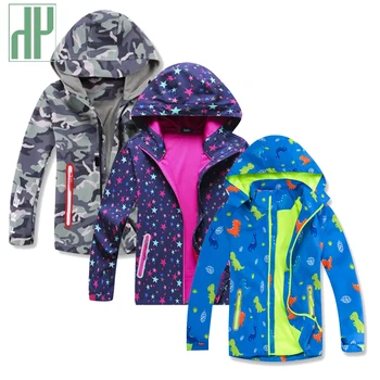 

Kids jackets Dinosaur Print winter children fleece jackets Zipper Windbreaker Baby Girls Coat Waterproof Hoodies For boys parka