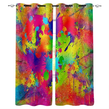 

Paint Colorful Art Window Curtains LivingRoom Kitchen Curtains Left and Right Biparting Open