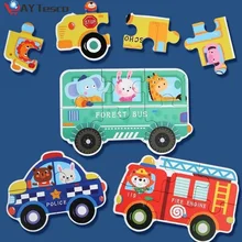 Puzzle en bois pour enfants, jouet éducatif, personnage de dessin animé, transport d'animaux, jeu de Puzzle, apprentissage précoce, cadeau pour bébé