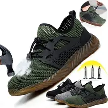 Прямая поставка; обувь из сетчатого материала; Мужская и женская дышащая обувь со стальным носком; прокалывающиеся рабочие кроссовки; дышащая обувь; безопасная обувь