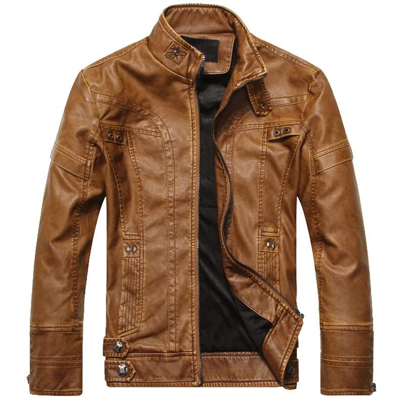 khaki Зимняя мужская кожаная одежда, Свободное пальто - Цвет: khaki