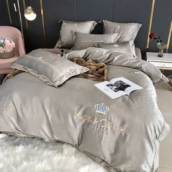 

Satin silk and cotton Bedding Set Luxury embroidery High-grade fabric Queen King Size Bed set Duvet Cover Bed Sheet Bed linen