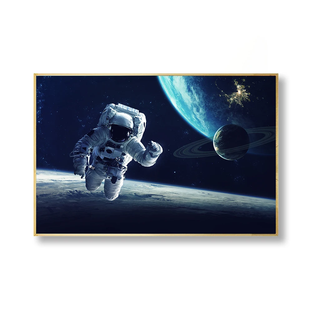 Холст картины плакат с изображением космонавта Планета Земля Луна плакат домашний декор космонавты пространство Гостиная Современная стена искусство спутниковый - Цвет: Зеленый