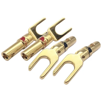 

8Pcs Brass Gold Plated Plated Y Spade Speaker Plugs Audio Screw Fork Connector Adapter