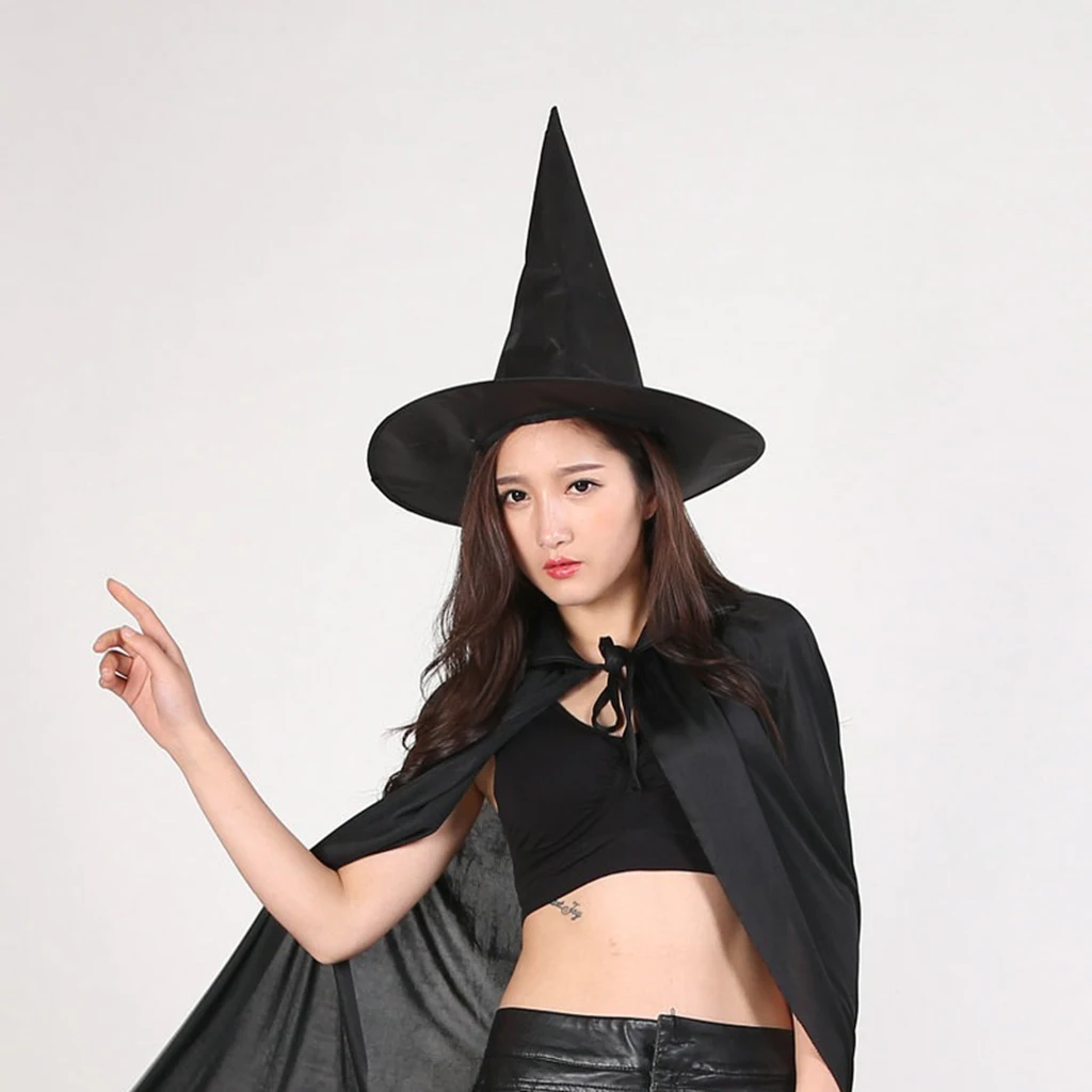 Black Fabric Pointed Witch Hat Fancy Party Wizard Costume Props Unisex