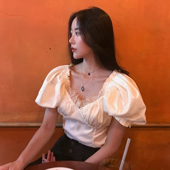 

Back zipper spot from girls delicate lace hubble-bubble sleeve cultivate one's morality shirt