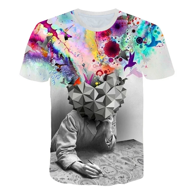 Забавная 3D футболка, Мужская футболка с имитацией рисунка, короткий рукав, Летние повседневные топы с круглым вырезом, разноцветная футболка, уличная мужская одежда