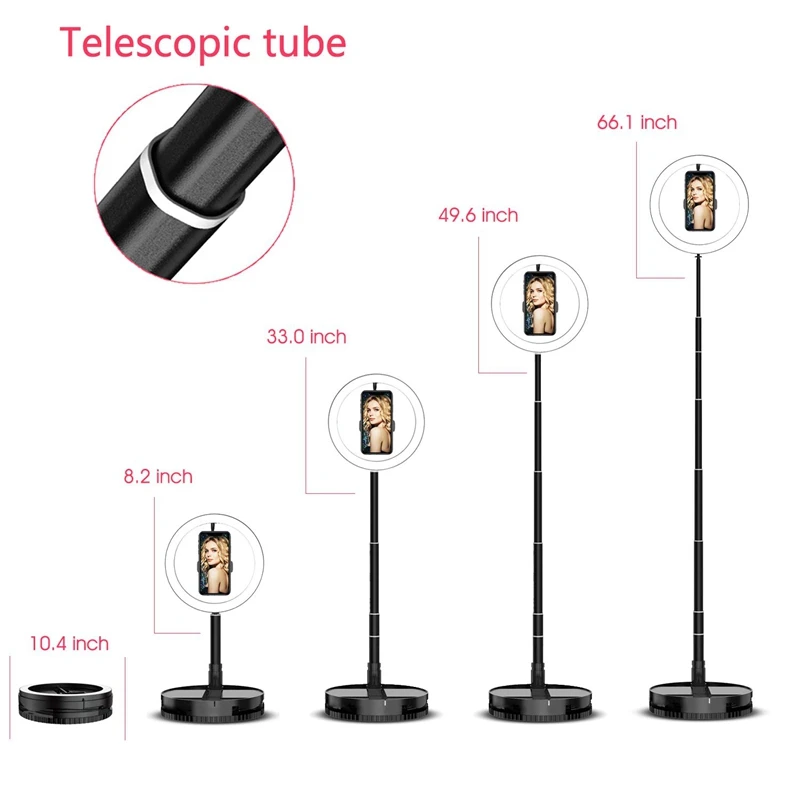 Retractable LED Selfie Ring Light with Stand and Phone Holder Stretch Portable for Outdoor/Live Stream/Makeup
