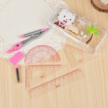 

School compasses ruler set cute girl stationery student drawing compass geometry set math setting drafting tool