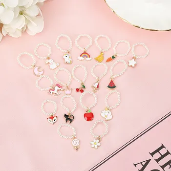 

Sansango 10Pcs Cute Kids Rings Girls with Mixed Korean Style Resin Alloy Child Cartoon Rings Children's Day Jewelry Random Style