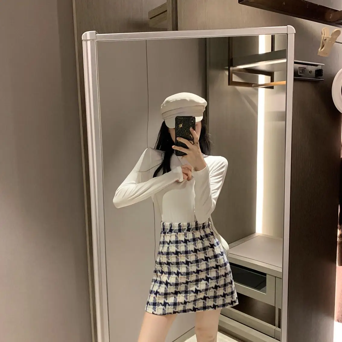 Houndstooth Plaid Skirts Women Vintage Autumn Short Wool Skirts Mini Korean Zipper Pencil Skirts Sexy Zipper High Waist W099