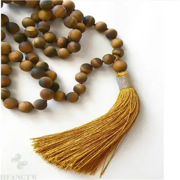 

8MM Frosted Tiger Eye Gemstone 108 Beads Tassel Mala Necklace Sutra Handmade Lucky energy Chakas Fancy Unisex natural Veins cuff