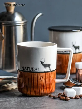

Nordic Mug with Lid Spoon Creative Office Cup Ceramic Milk Water Cup Large Retro Capacity Coffee Cup Tazas Birthday Gift CM046