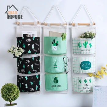 

Snailhouse Cactus Pattern Hanging Bag 3 pockets Hanger Storage Bag Home Kitchen Organizer Wall Mounted Wardrobe Sundries Hangbag