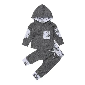 

Autumn Newborn Baby Boy Cotton Set Camouflage Dinosaur Outfit Hoodie Sweatshirt Top+Long Pants Clothes Gray