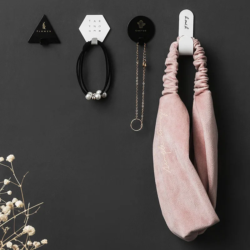 

4pcs Hook Household Kitchen Wall Door Stainless Steel Hook Hanger Creative Letter Cactus Key Bag Black White Minimalist Hooks