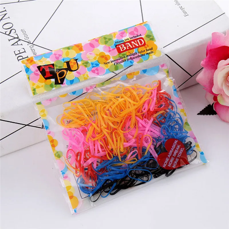 300Pcs 01 200/1000 шт милые цветные кольца для девочек, Одноразовые эластичные резинки для волос, резинка для хвоста, резинки для волос, Детские аксессуары для волос - Цвет: 300Pcs 01