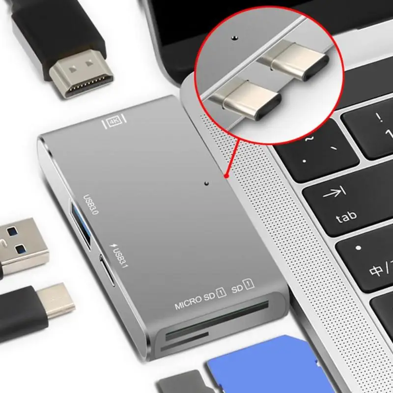 Горячая Распродажа, двойной USB C концентратор, Классический Тонкий YC212 5 в 1, двойной type-C концентратор USB 3,1, HDMI, USB 3,0, SD, TF док-станция для MacBook Pro
