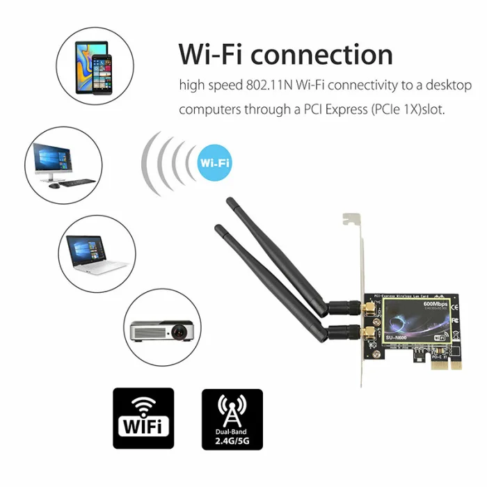 Горячая двухдиапазонный 2,4G/5G PCI-E беспроводная карта Wi-Fi адаптер 600 Мбит/с для настольного компьютера