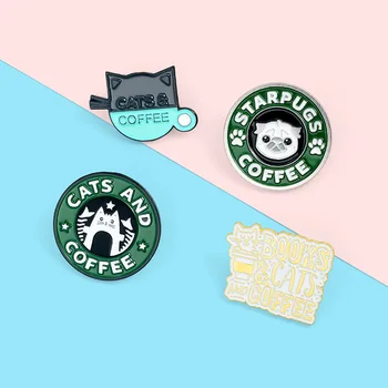 

Cartoon Animal Cafe Enamel Brooch Cute Puppy Kitten Book Coffee Badge Pin Creative Trendy Lapel Backpack Jewelry Gift For Friend