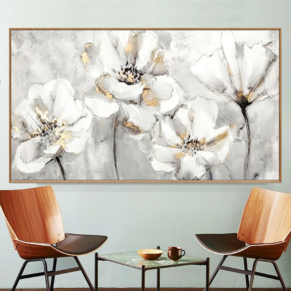 

Wedding Decoration Poster Hand-Painted Oil Paintings Flower Ginkgo Dandelion Nordic Canvas Painting Bedroom Mural White Wall Art