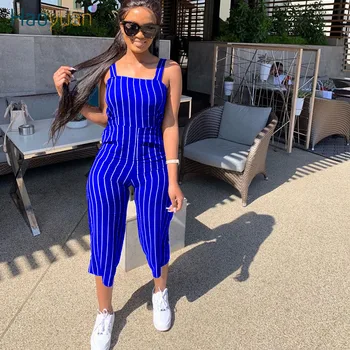 

HAOYUAN Sexy Striped Rompers Womens Jumpsuit 2020 Summer Clother Sleeveless Overalls One Piece Outfits Spaghetti Strap Playsuit