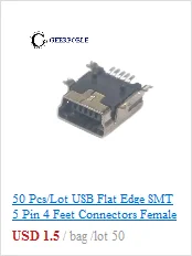 30 шт./партия основа край 5 Pin Тип B SMT Micro USB разъем Плоский порт Джек хвост штепсельная Вилка терминалы для samsung huawei