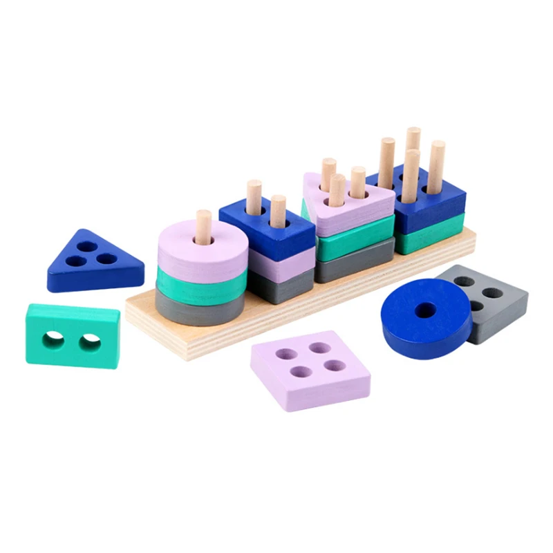 

Cognitive Jenga Toy Macarons Four Sets of Column Baby Cognitive Shape Matching Wooden Buildi Toys Parent-child Interaction Gift