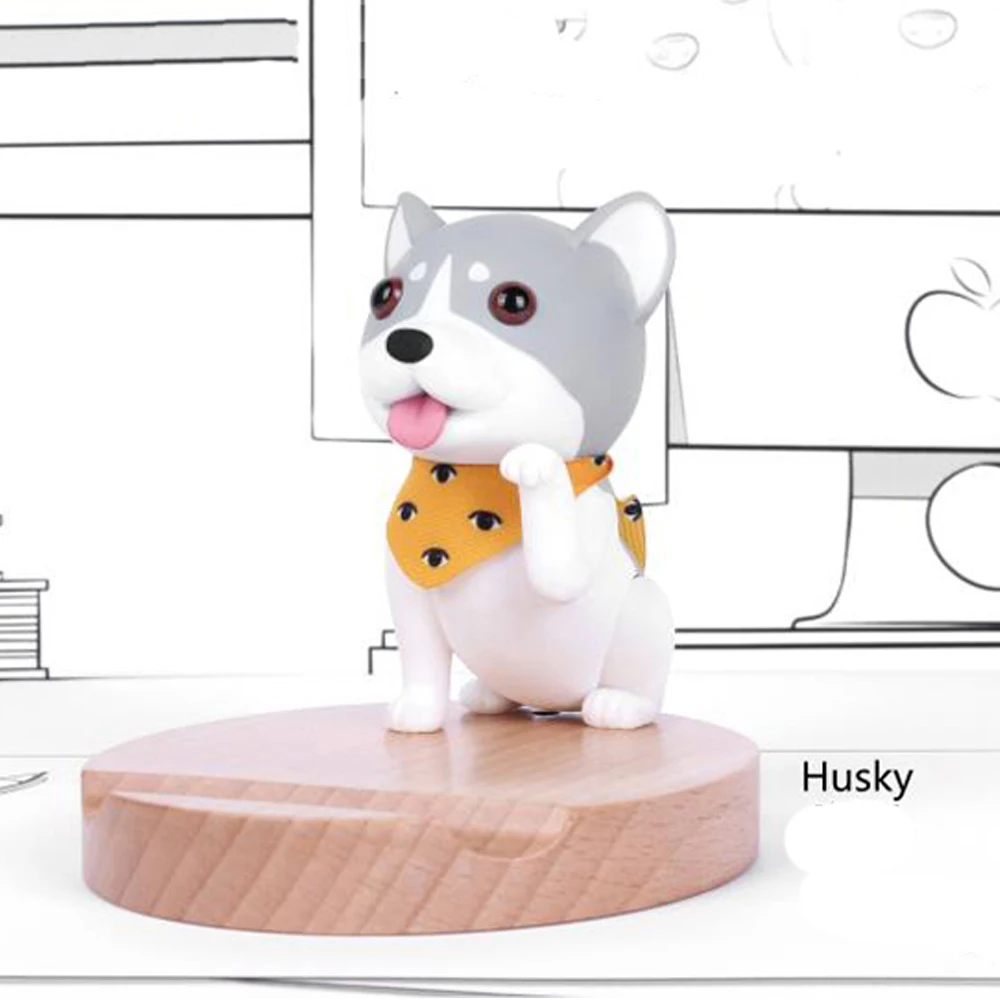 Husky Деревянный держатель для часов для мобильного телефона, настольная подставка для Iphone 11 pro X 8, бамбуковый держатель для смартфона с милой собакой, настольный держатель для планшета - Цвет: Husky