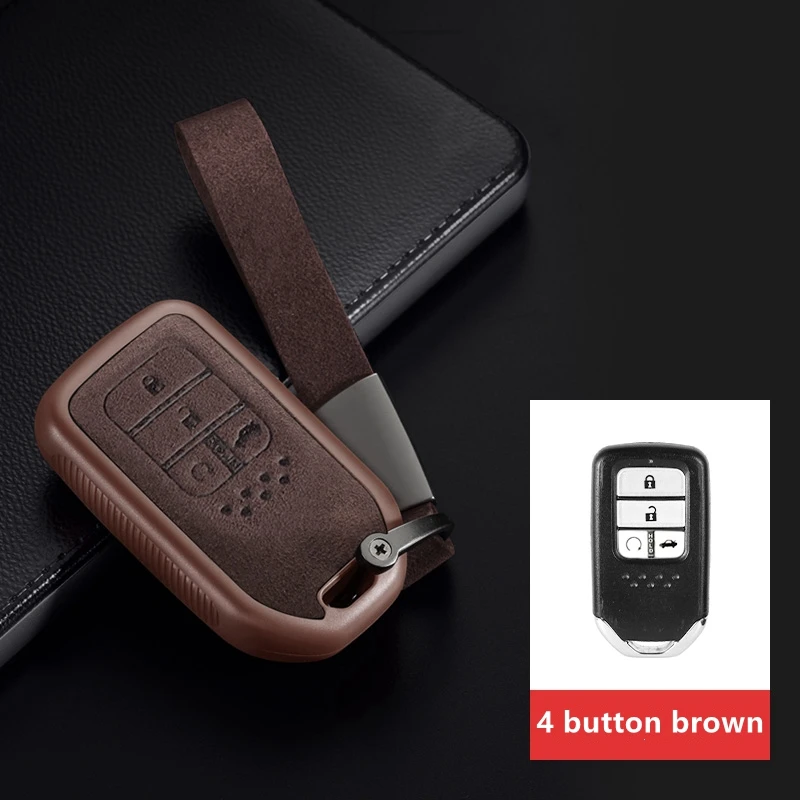 4 button brown Автомобильный замшевый Кожаный Футляр для ключей Porket для Honda CRV HRV Accord Civic Odyssey Inspire JADE Pilot Smart Key аксессуары - Название цвета: 4 button brown