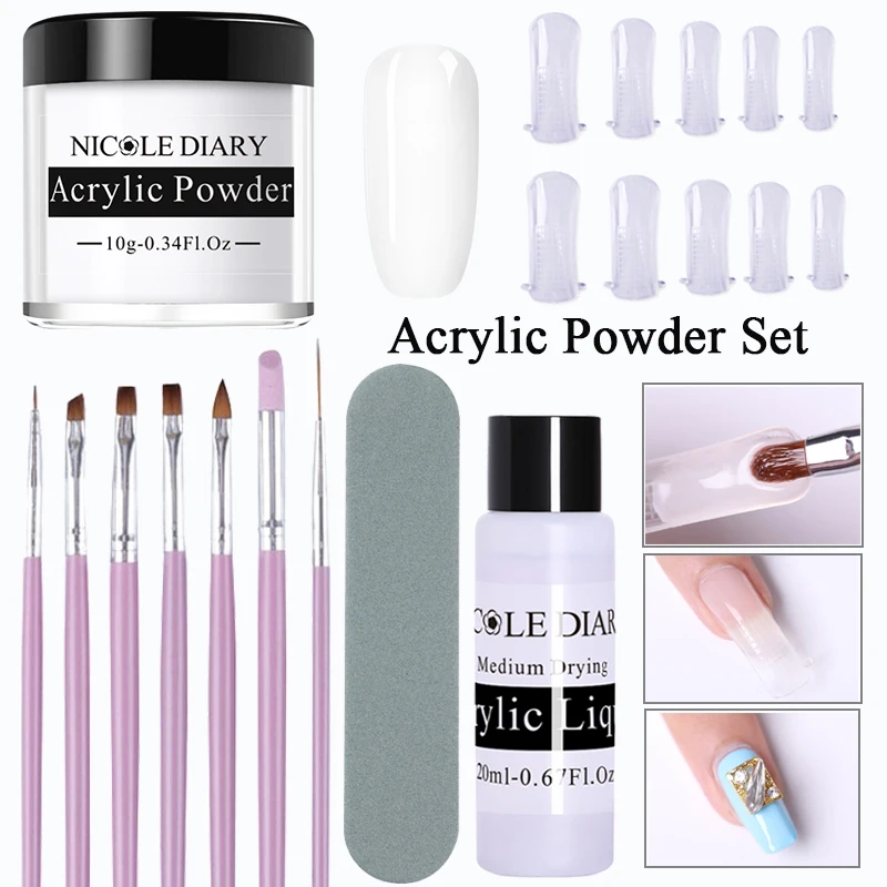

11PCS Acrylic Powder Set Extension Nail Glitter Clear Builder Crystal Chrome 3D Nail Tips Carving Tools Kit 12PCS 4PCS 2PCS