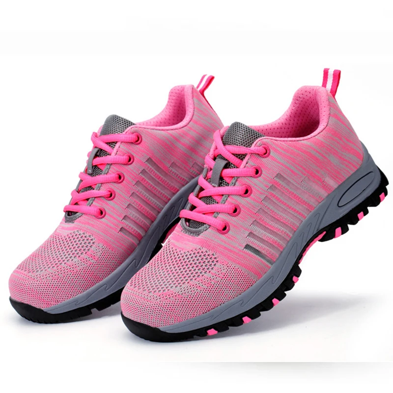 Pink Women Safety Shoes Steel Toe Outdoor Safety Work Boots Mesh Anti-smashing Construction Work Sneaker Female Safety Work Shoe 4