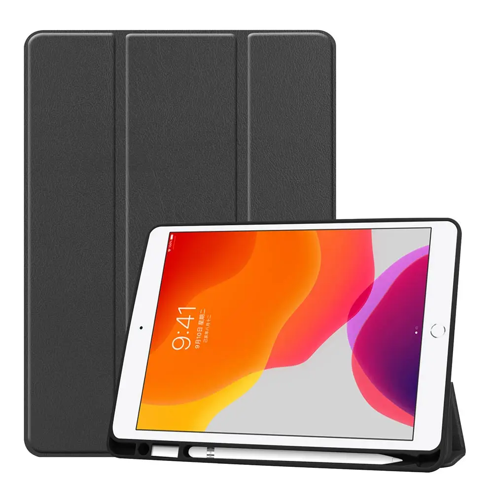 Чехол для нового iPad 10,2 дюйма с Solf задней смарт-подставкой защитный чехол с автоматическим сном/пробуждением - Цвет: Черный