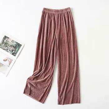 

Japanese And Korean-Style Women's 2020 Spring New Style Gold Velvet Pleated Wide Leg Pants Casual Versatile Pants